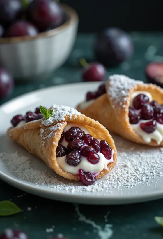 Erikli ve romlu cannoli tatlısı servis edilmiş
