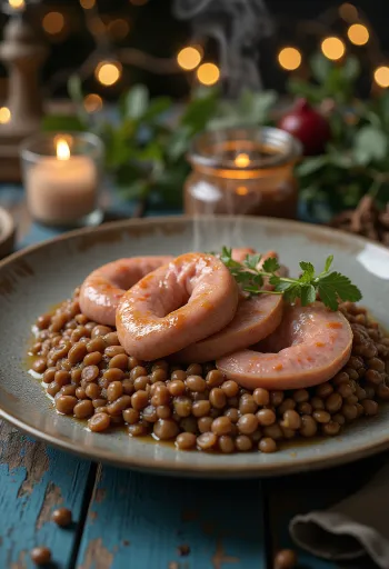 Mercimekle servis edilen İtalyan sosisi Cotechino
