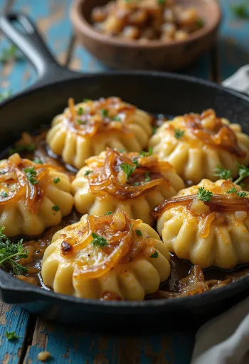 Ekşi krema ve kavrulmuş soğanla servis edilen çıtır dödölle