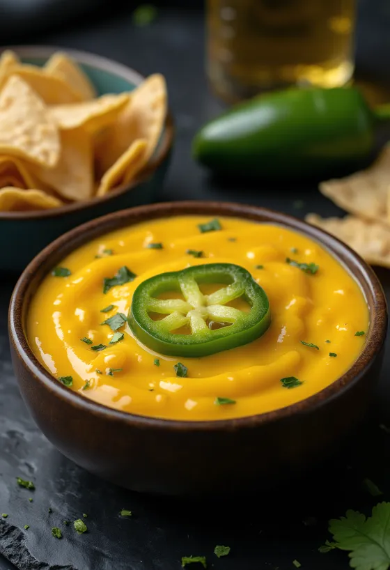 Jalapeno biberli cheddar sosu servis edilmiş