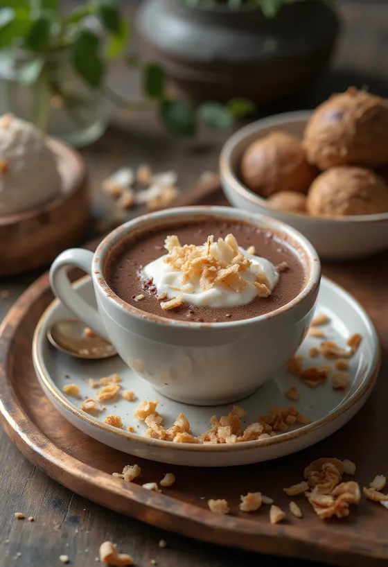 Taze servis edilmiş sıcak Hindistan cevizi içeceği