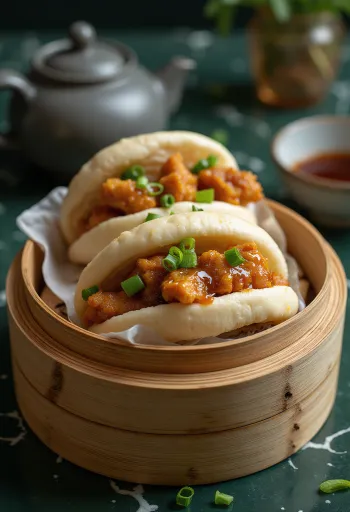 Kızarmış tavuk ve hoisin sos dolgulu buharlanmış bao