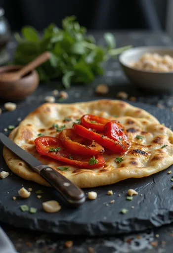 Taze pişmiş, servis edilmiş kızarmış biberli chapati