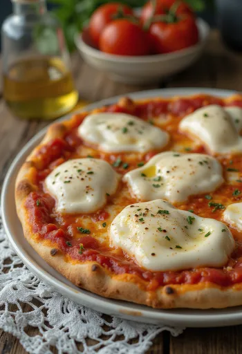 Manda mozzarellası ve fesleğen ile Pizza alla Mozzarella di Bufala