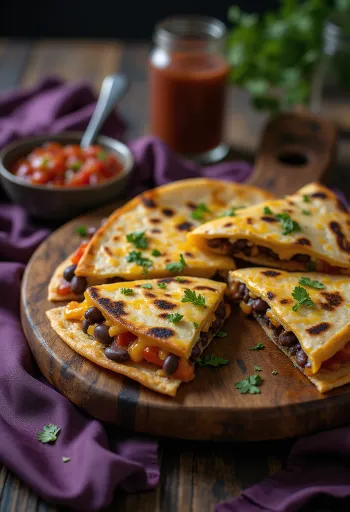 Peynir ve sebzelerle servis edilmiş Fasulyeli Quesadilla