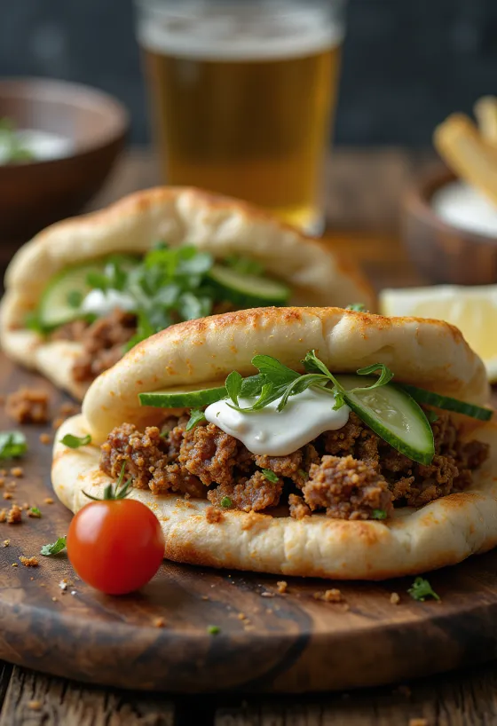 Taze sebzelerle servis edilen Kıymalı Pita