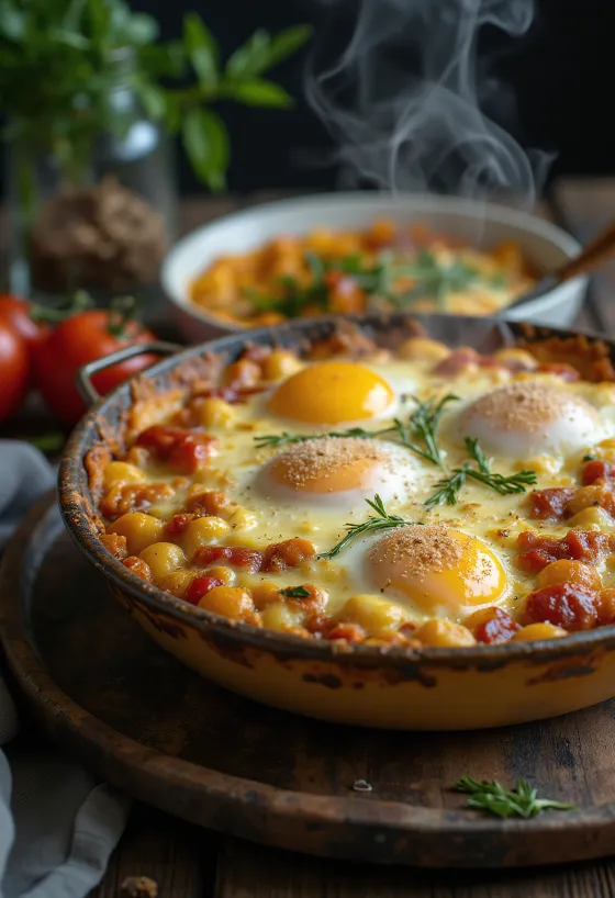 Servis edilmiş vegan patlıcan musakka