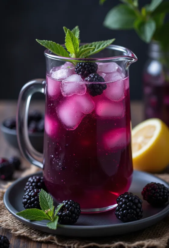 Bardakta servis edilen böğürtlenli limonata