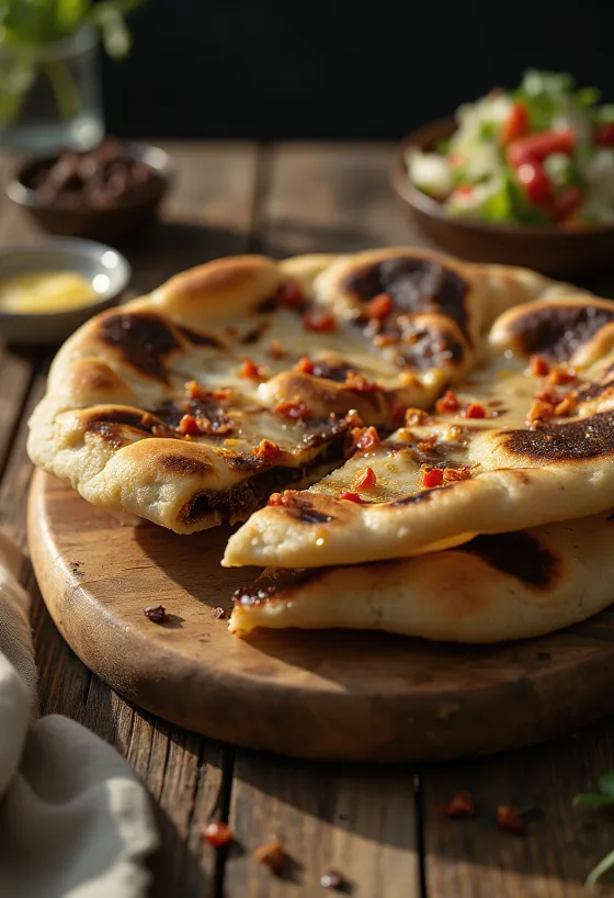 Servis edilmiş çili ve çikolatalı naan ekmeği