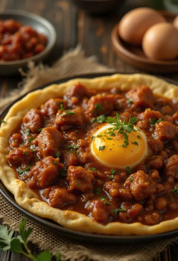 Haşlanmış yumurta ve injera ekmeği ile servis edilen Doro Wat