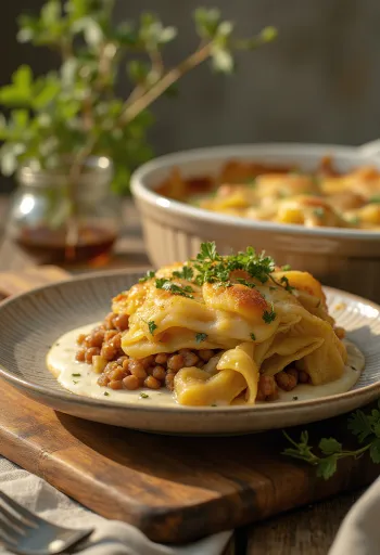 Servis edilmiş baharatlı mercimekli kıvırcık lahana güveci