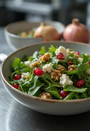 Feta peyniri ve cevizli Narlı Roka Salatası