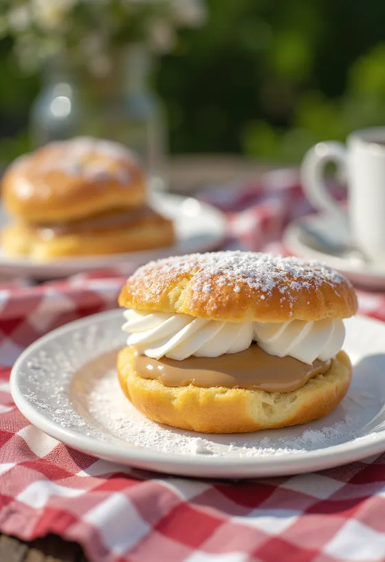 Glutensiz semla, bademle servis edilmiş