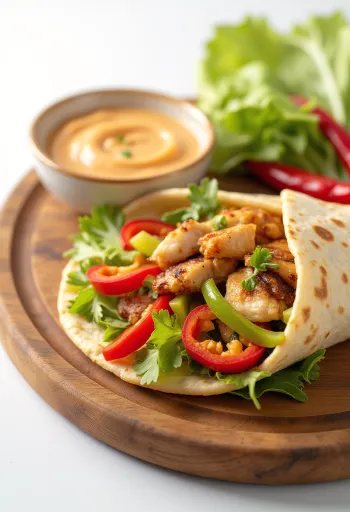 Izgara tavuklu ve sebzeli acılı dürüm kesiti