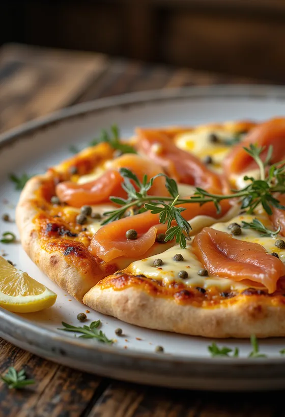 Füme somon, kapari ve ekşi kremalı Pizza à la Norvégienne