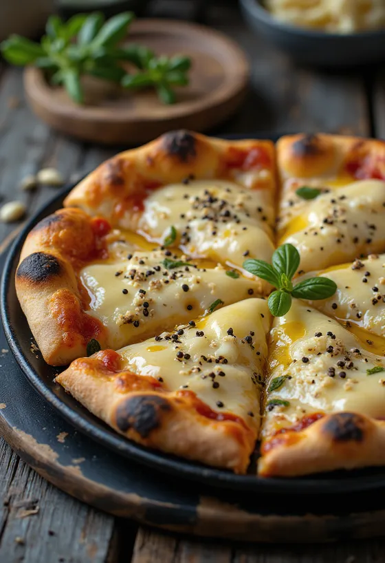 Farklı peynirler ve taze biberlerle Pizza al Pepe