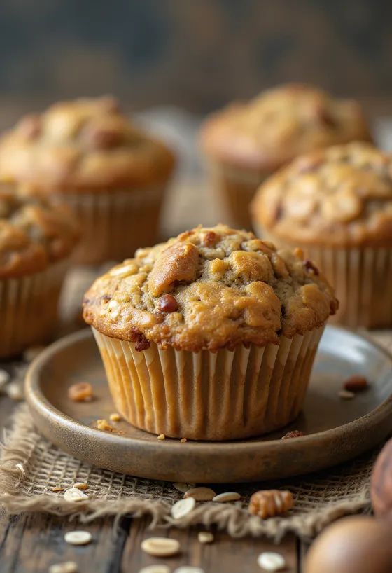 Servis edilmiş kestaneli yulaflı muffin