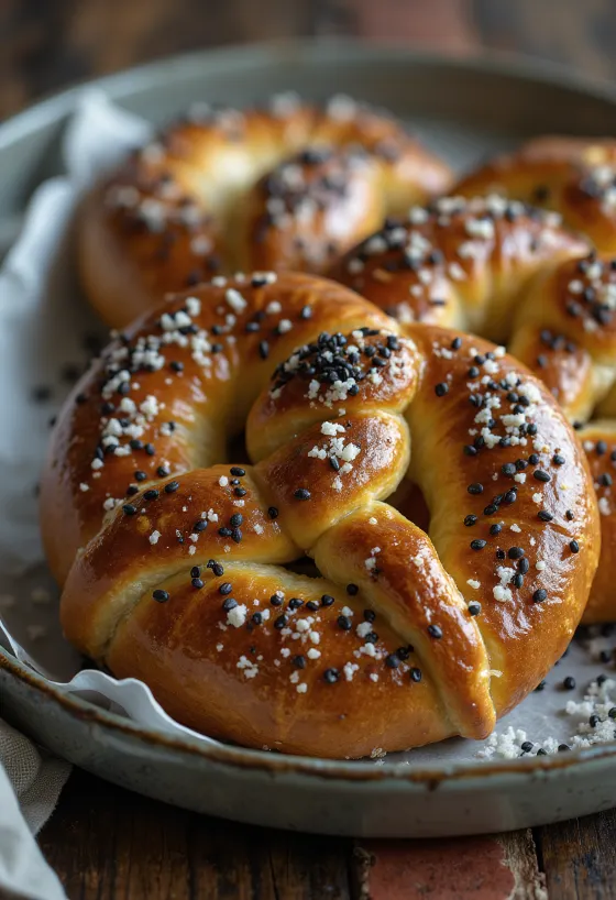Taze pişmiş haşhaşlı pretzel