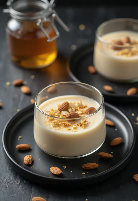 Servis edilmiş bademli panna cotta