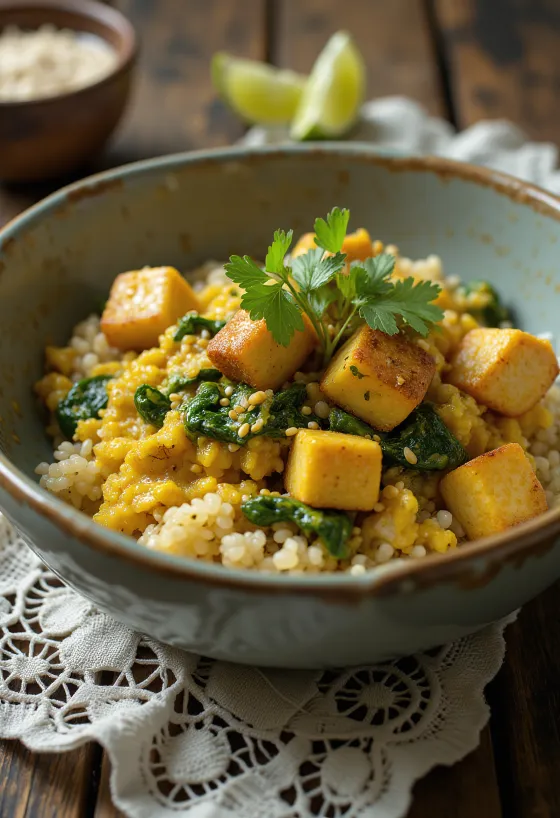 Tofu ve ıspanaklı kinoa köri