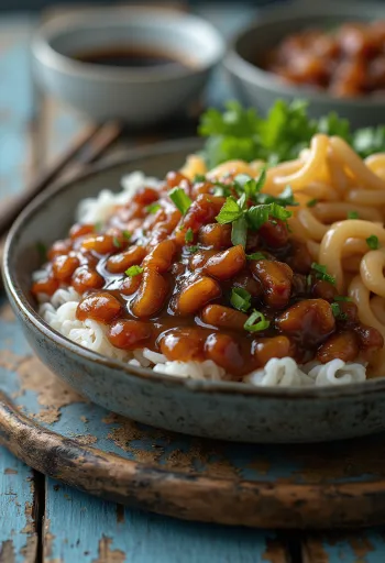 Asya yemekleriyle servis edilmiş Hoisin sosu