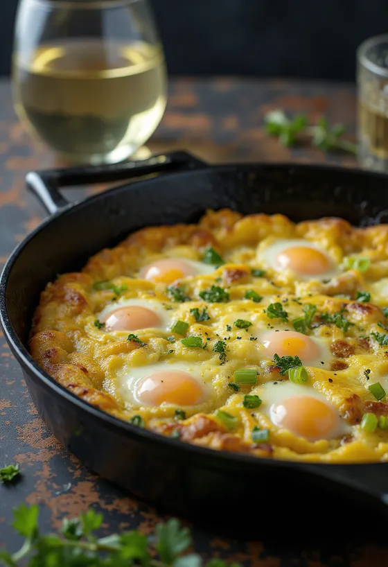 Pırasalı ve Gruyère peynirli frittata, taze maydanoz ile süslenmiş