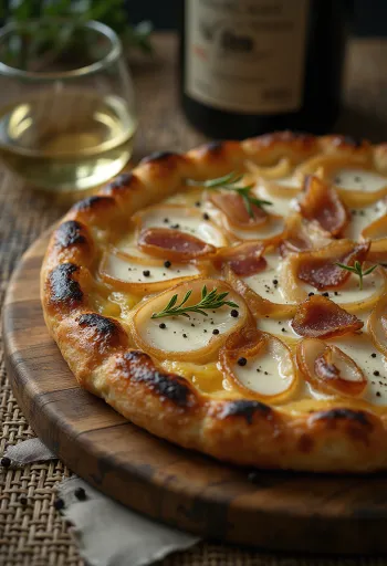 Ekşi krema, soğan ve bacon ile Tarte Flambée