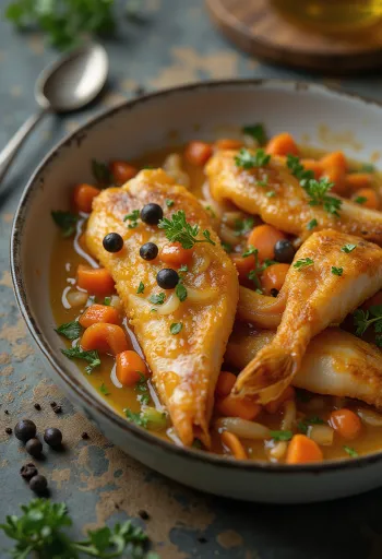 Sebzelerle servis edilen Escabeche balığı