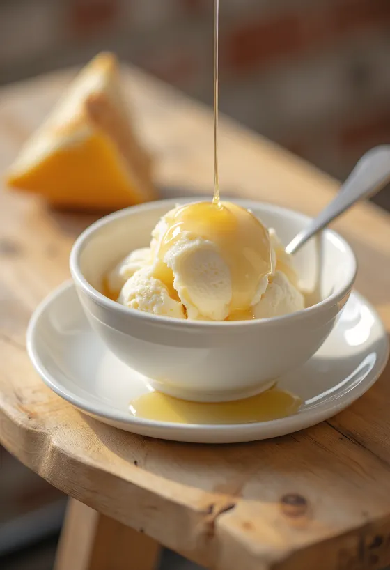 Kremsi ballı sütlü dondurma servisi