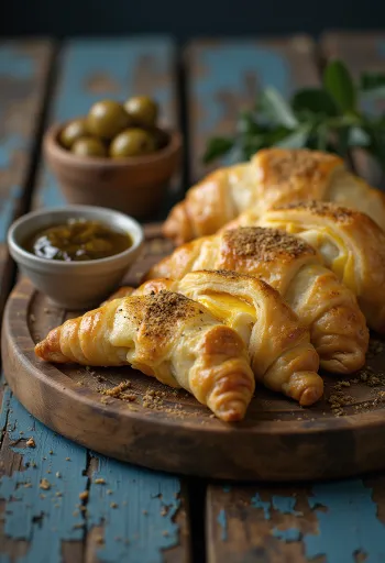 Taze, pişmiş patlıcanlı sambousek, humus ile servis edilmiş