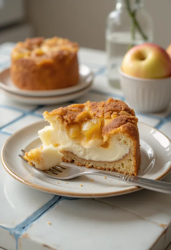 Elma ve tarçınla süslenmiş Elmalı ve Tarçınlı Lor Peynirli Pasta