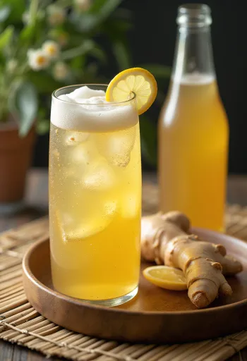 Limon ve buzla servis edilen zencefil gazozu