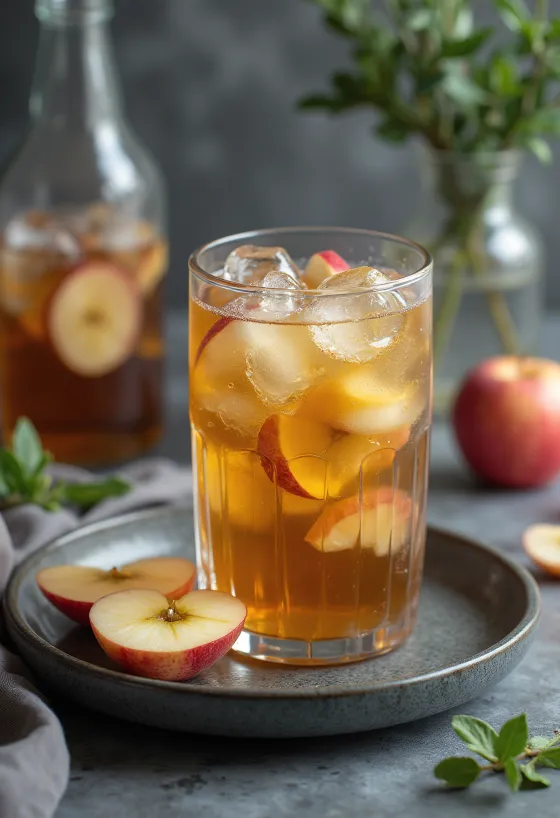 Taze servis edilmiş naneli elmalı soğuk çay