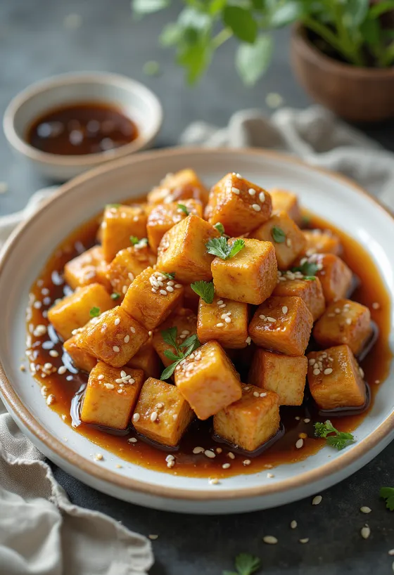 Sarımsaklı soslu kızarmış tofu