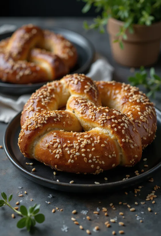 Taze pişmiş susamlı pretzel