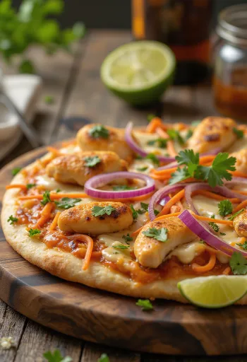 Yer fıstığı soslu ve kişnişli Thai chicken pizza