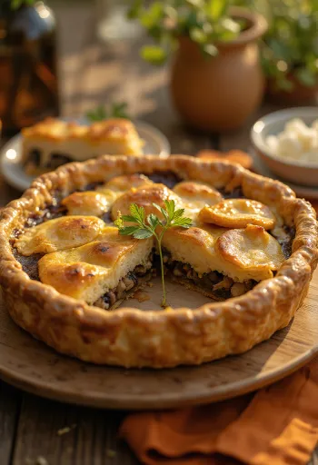 Dilimlenmiş kremalı mantarlı vegan pay