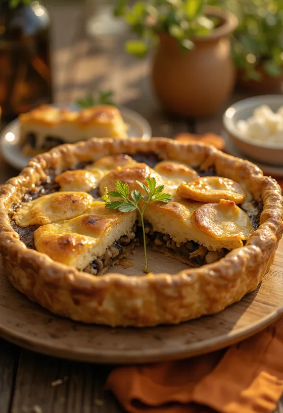 Dilimlenmiş kremalı mantarlı vegan pay