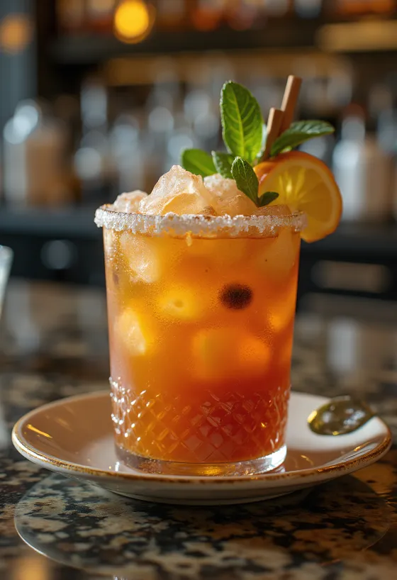 Nane yaprağı ve portakal dilimi ile süslenmiş Zombie kokteyli