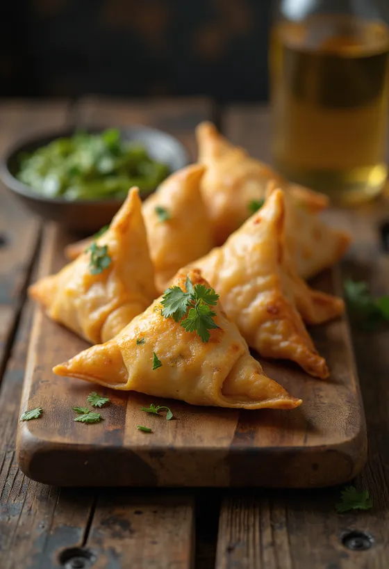 Servis edilmiş nohutlu samosa