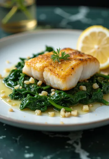 Sarımsaklı ıspanaklı balık servis edilmiş