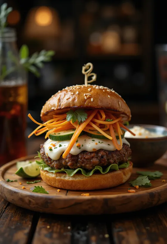 Servis edilmiş Baharatlı Thai Burger
