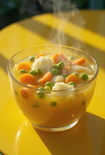 Havuç, kereviz ve maydanozla servis edilen taze sebze çorbası