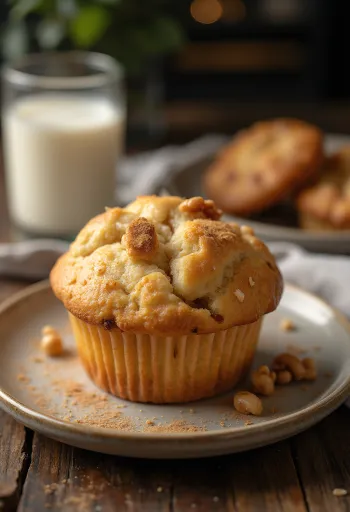 Tabakta sunulan elmalı cevizli muffin