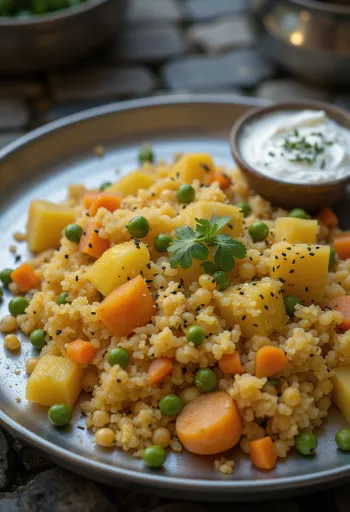 Sebzeli Litti, taze kişnişle servis edilmiş