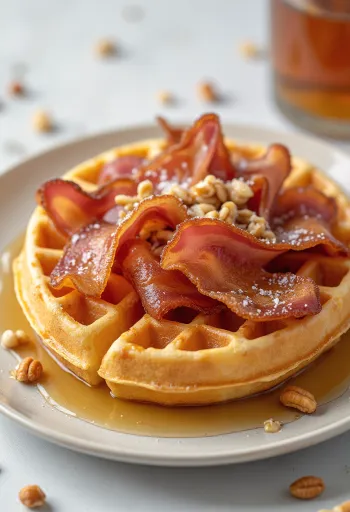 Akçaağaç şurubu ve bacon ile Belçika-Amerikan waffle