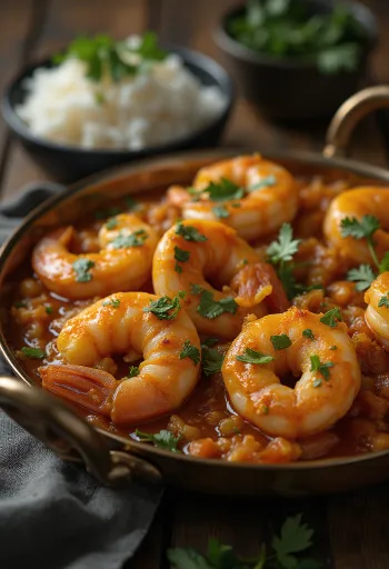 Kişnişli Chingri Bhuna, taze kişnişle servis edilen karidesli bir Hint yemeği