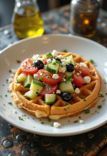 Beyaz peynir ve zeytinli Yunan salatası waffle