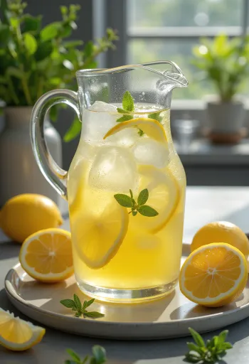 Taze limon ve buzla naneli limonata