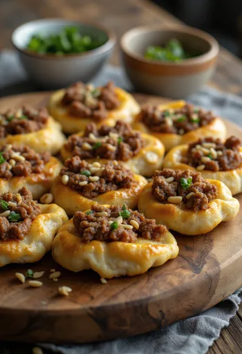 Taze maydanoz ve salata ile servis edilen Sfiha